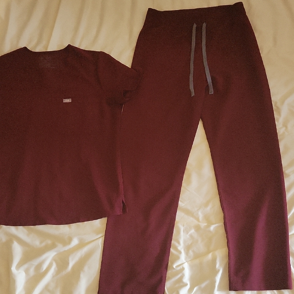 Figs Burgundy Catarina Top/livingston High Waist Pants M